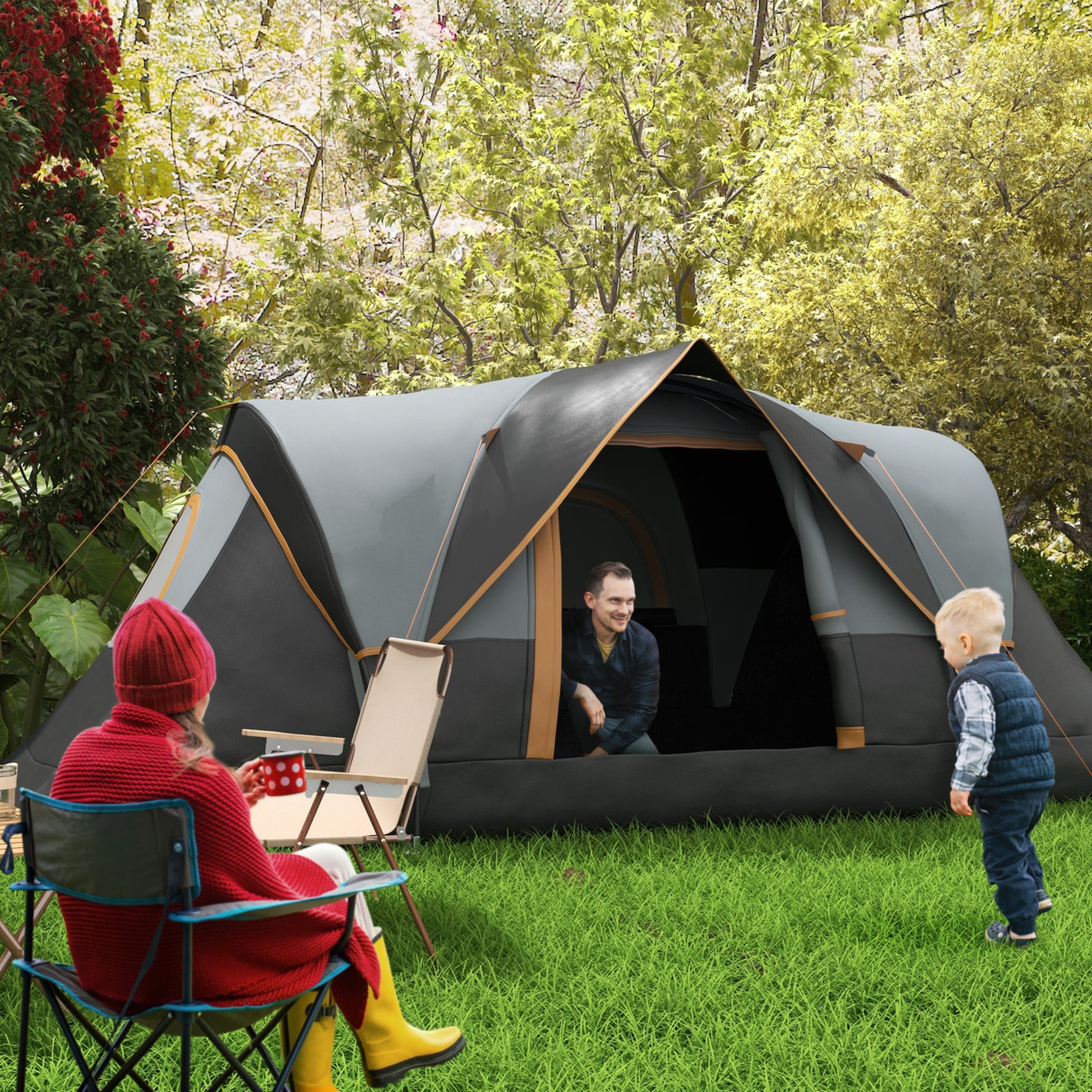 5-6 Man Dome Camping Tent - Light Grey and Black