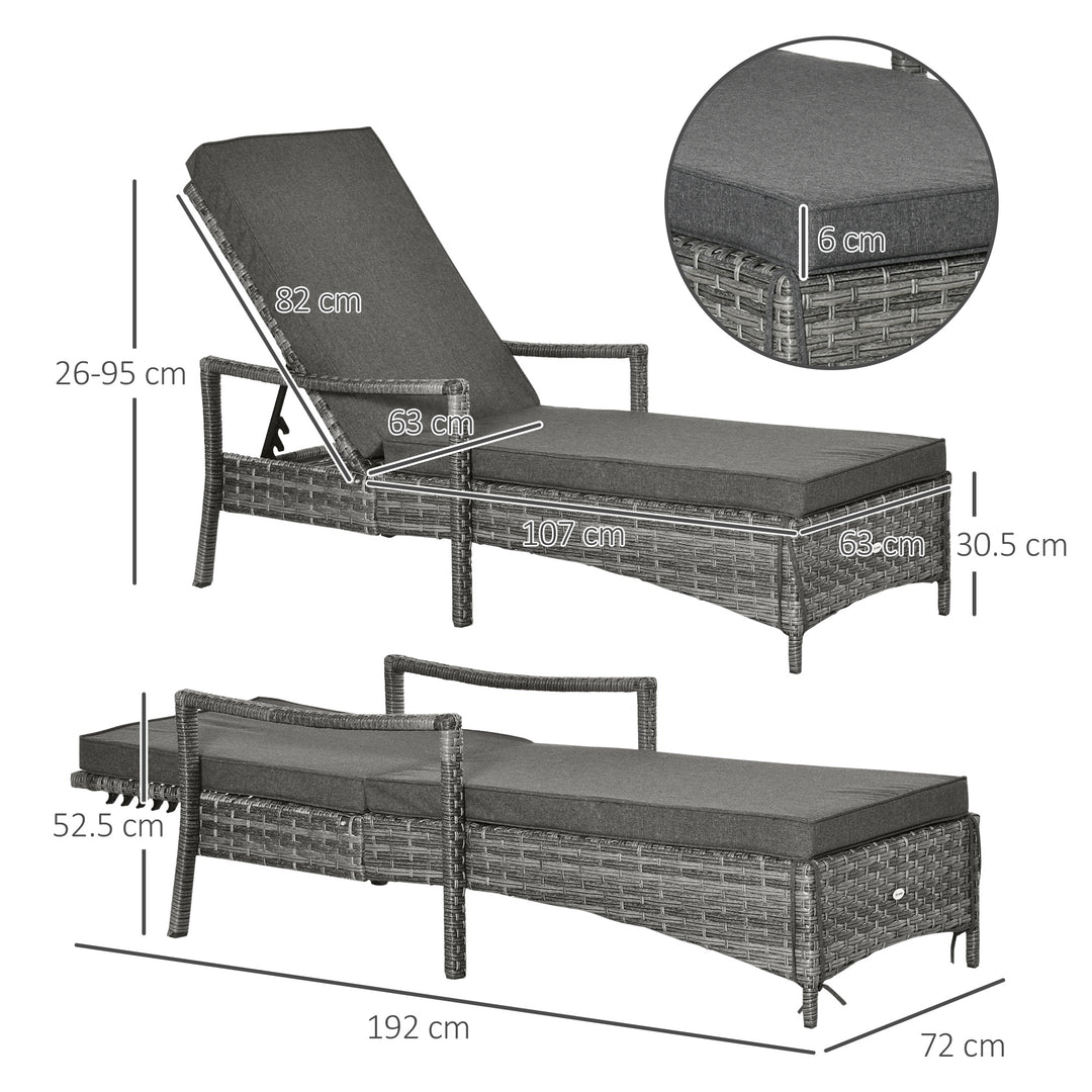 Patio Rattan Sun Lounger, Dual Wicker Weave Outdoor Single Reclining Chair Furniture, 5-Level Adjustable Backrest w/ Removeable & Washable Cushion, Mixed Grey