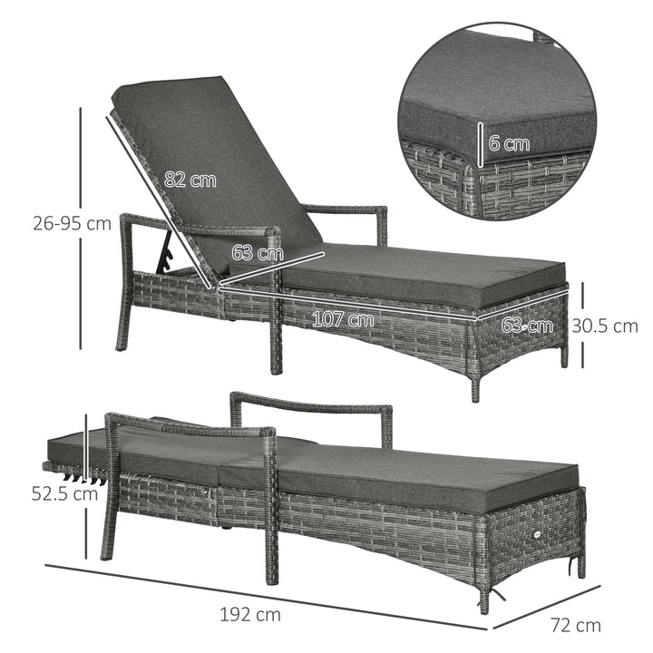 Patio Rattan Sun Lounger, Dual Wicker Weave Outdoor Single Reclining Chair Furniture, 5-Level Adjustable Backrest w/ Removeable & Washable Cushion, Mixed Grey