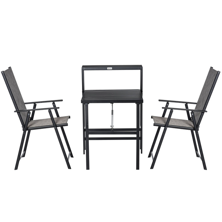 Outsunny 3 Pcs Folding Garden Furniture Set, Foldable Table and 2 Chairs Set w/ Side Shelf, Metal Frame, Indoor Outdoor Patio Balcony