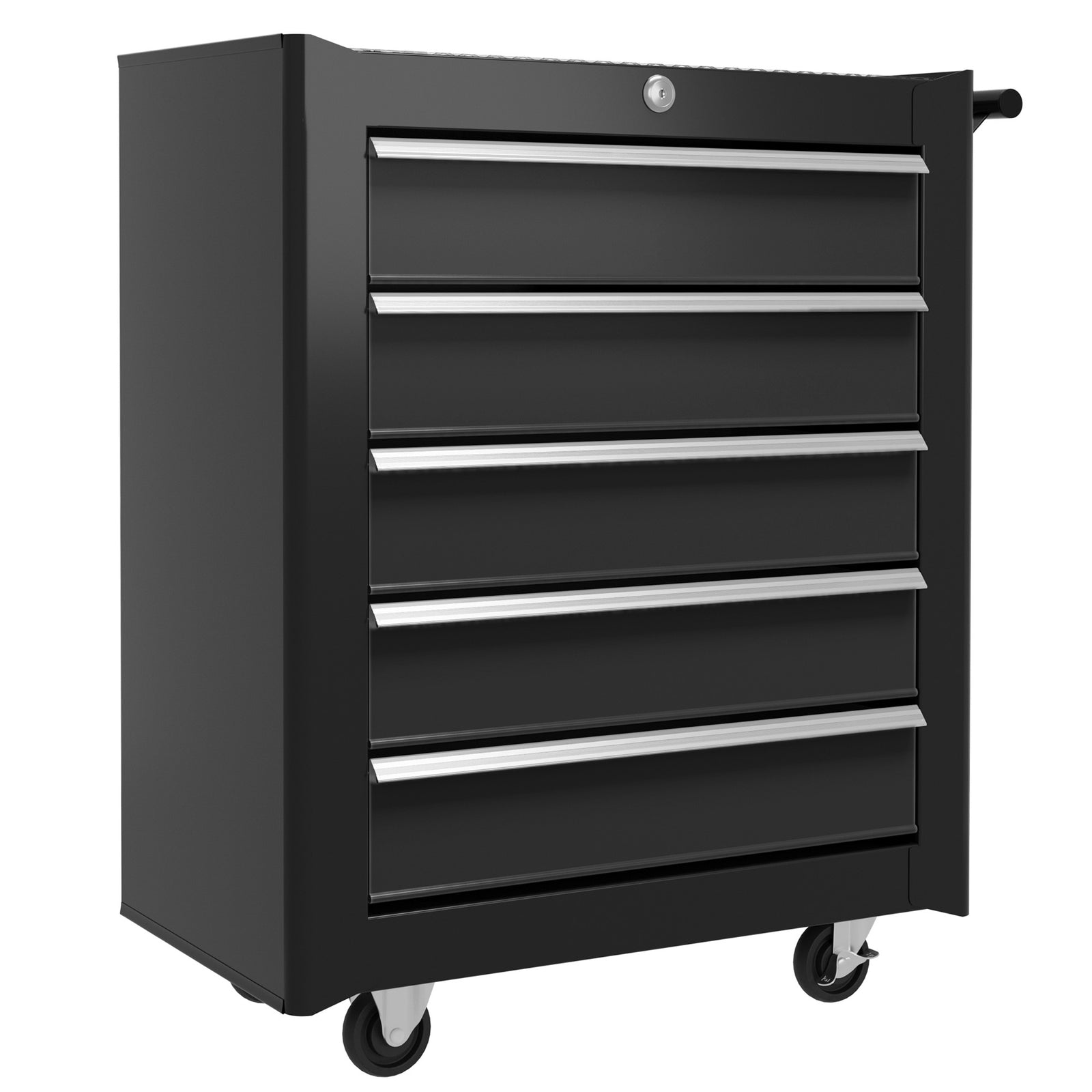 5-Drawer Tool Chest with Wheels, Steel Lockable Tool Storage Cabinet with Handle, 2 Keys for Garage, Workshop, Black