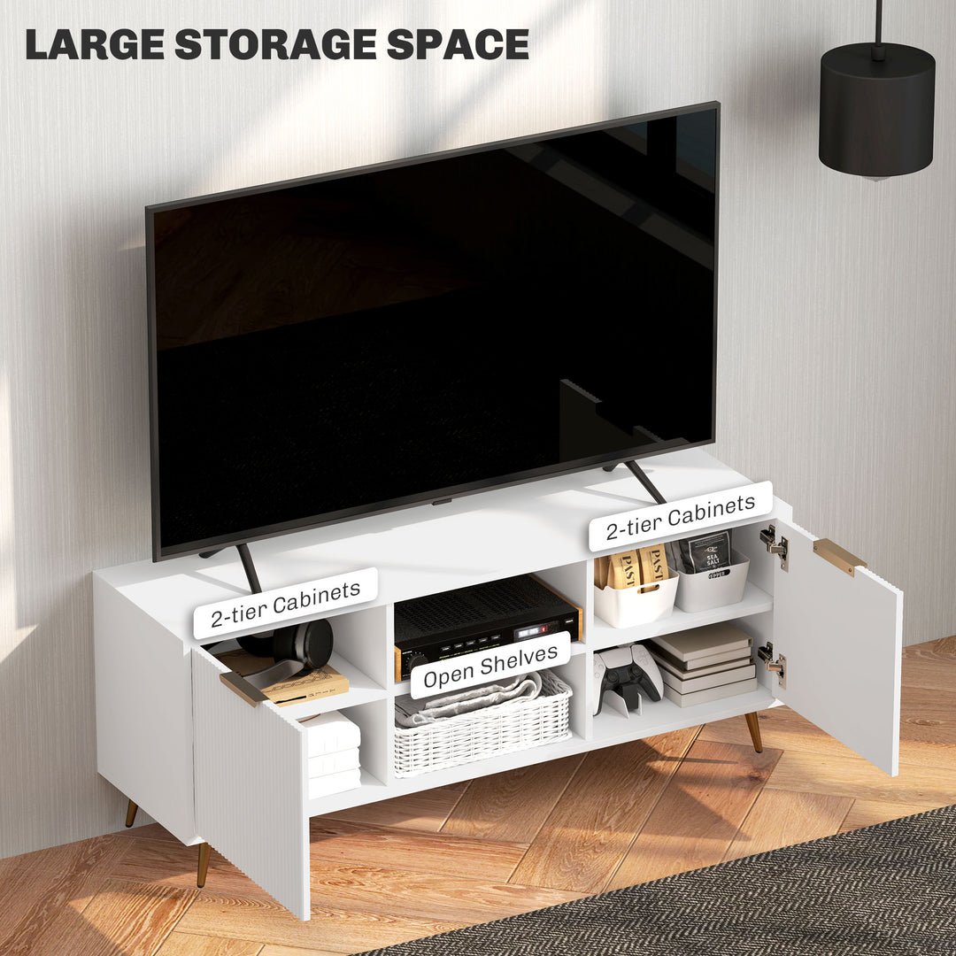 Modern TV Stand Cabinet for TVs up to 55", TV Unit with 2 Open Shelves and 2 Cabinets, Entertainment Centre with Cable Management for Living Room, White