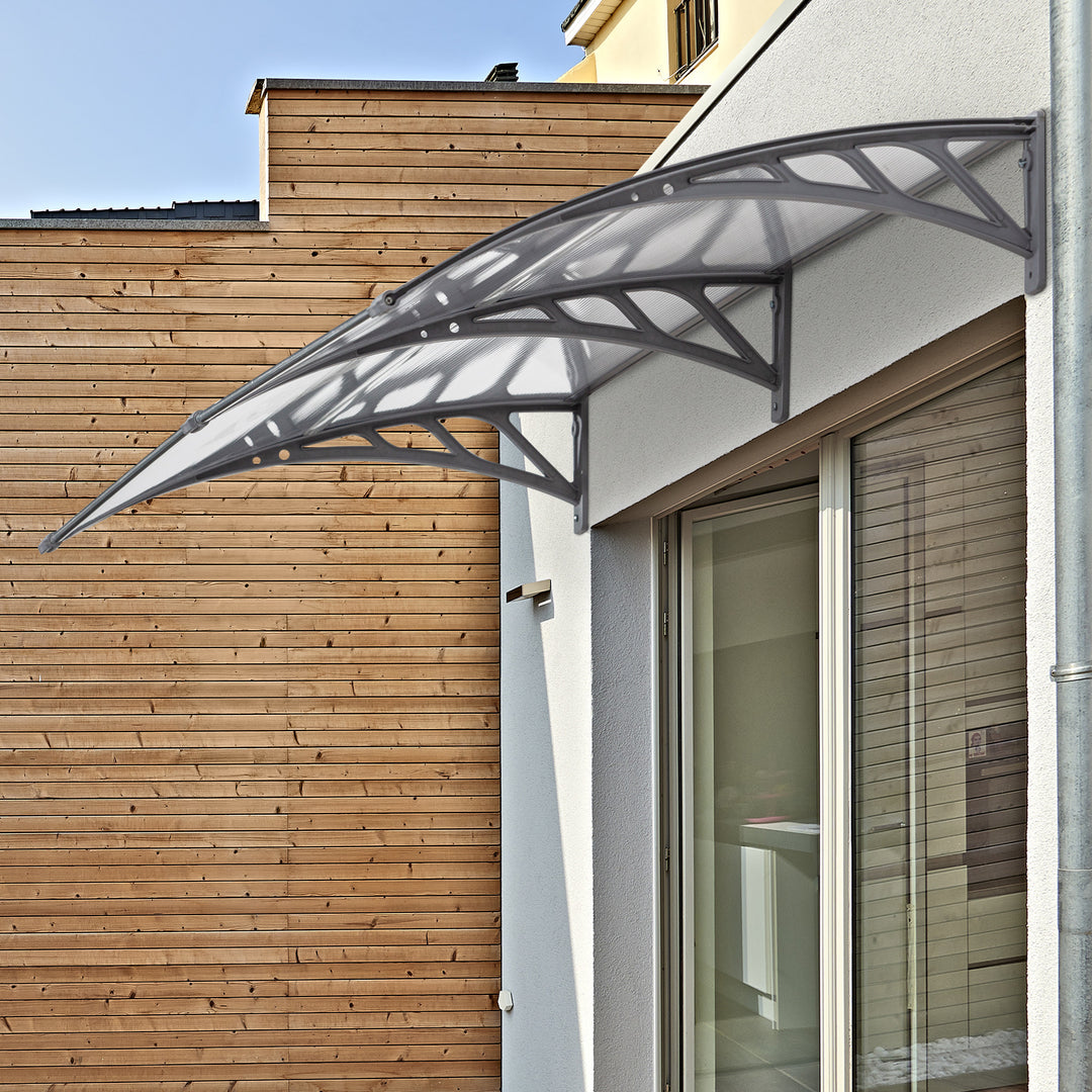 Front Door Canopy Outdoor Awning Aluminium Rigid Plastic Polycarbonate Rain Shelter UV Water Rain Resistant 196 x 75cm Clear