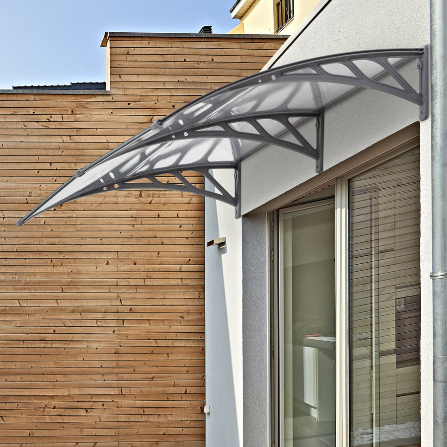 Front Door Canopy Outdoor Awning Aluminium Rigid Plastic Polycarbonate Rain Shelter UV Water Rain Resistant 196 x 75cm Clear