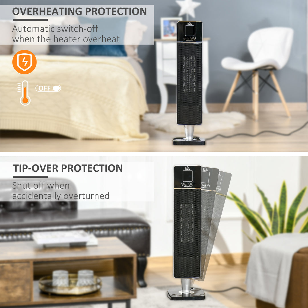 HOMCOM Ceramic Tower Heater Oscillating Space Heater w/ Remote Control 8hrs Timer Tip-Over Overheat Protection 1000W/2000W-Black | Aosom UK