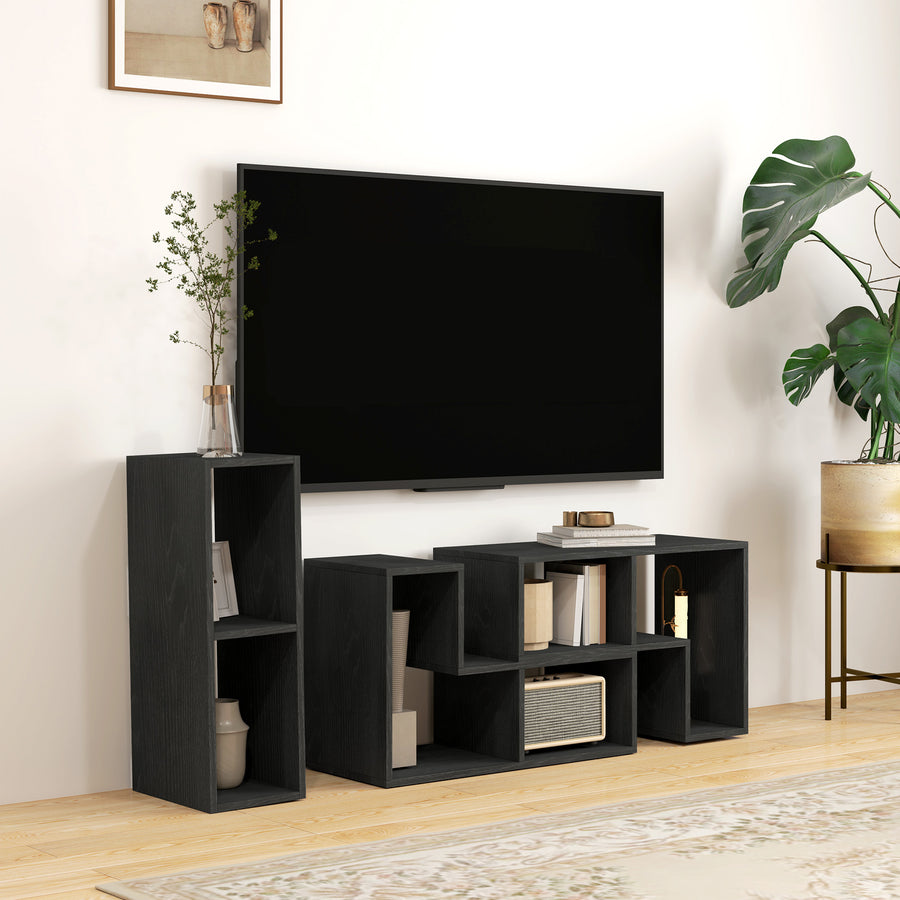 TV Stand for TVs up to 75 Inches, Free Combination TV Unit with Storage Shelves, Extendable Entertainment Centre for Living Room, Black Wood Grain