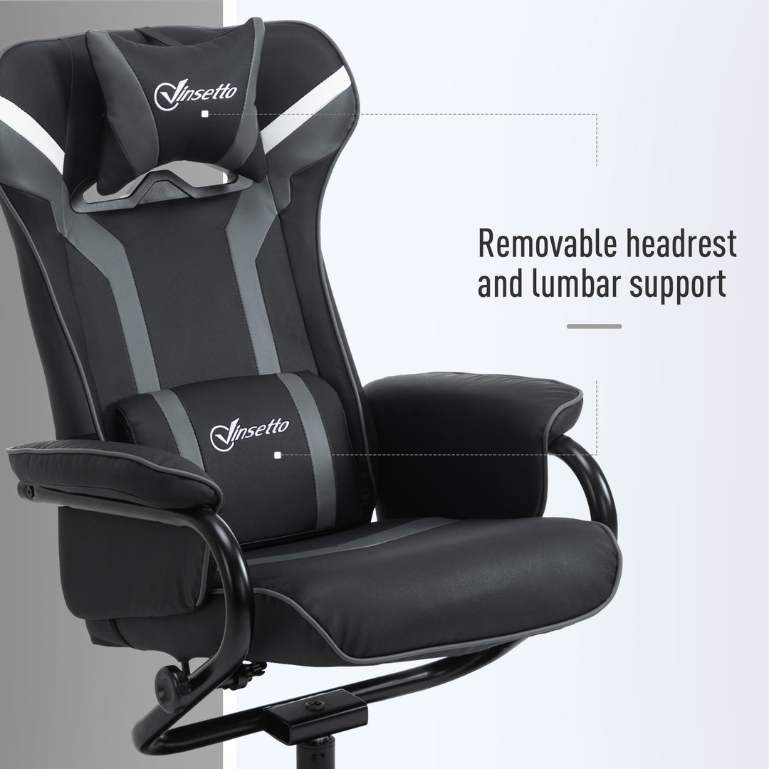 Reclining Chair and Stool Set, Recliner Chair with Headrest, Gaming Chair with Lumbar Support, Pedestal Base for Home Office, Grey