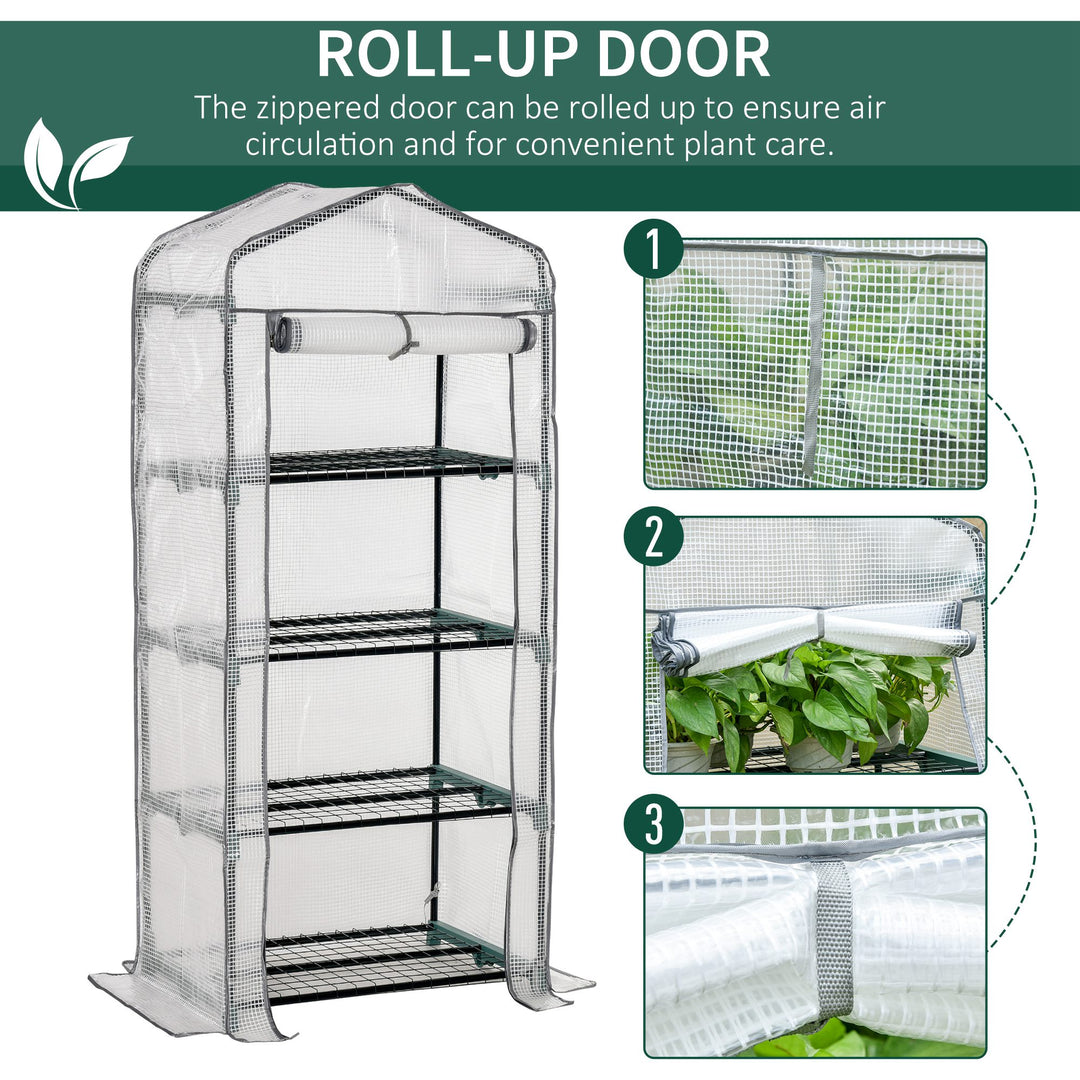 4 Tiers Mini Portable Greenhouse Compact Plant Grow Shed Metal Frame PE Cover 160H x 70L x 50Wcm