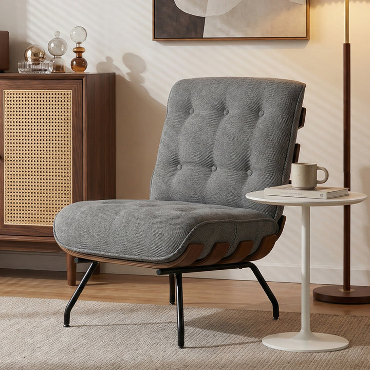Accent Chair, Linen-look Fabric Reading Chair with Spring Cushion, Sla