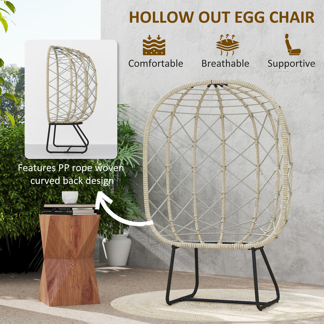 Rattan Egg Chair Outdoor Indoor Wicker Chair with Thickened Cushion and Headrest, Standing Garden Egg Chair with Cup Holder, Metal Frame for Patio, Balcony, Grey