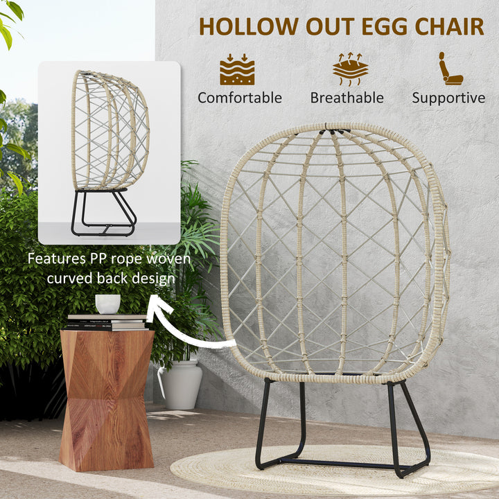 Rattan Egg Chair Outdoor Indoor Wicker Chair with Thickened Cushion and Headrest, Standing Garden Egg Chair with Cup Holder, Metal Frame for Patio, Balcony, Grey