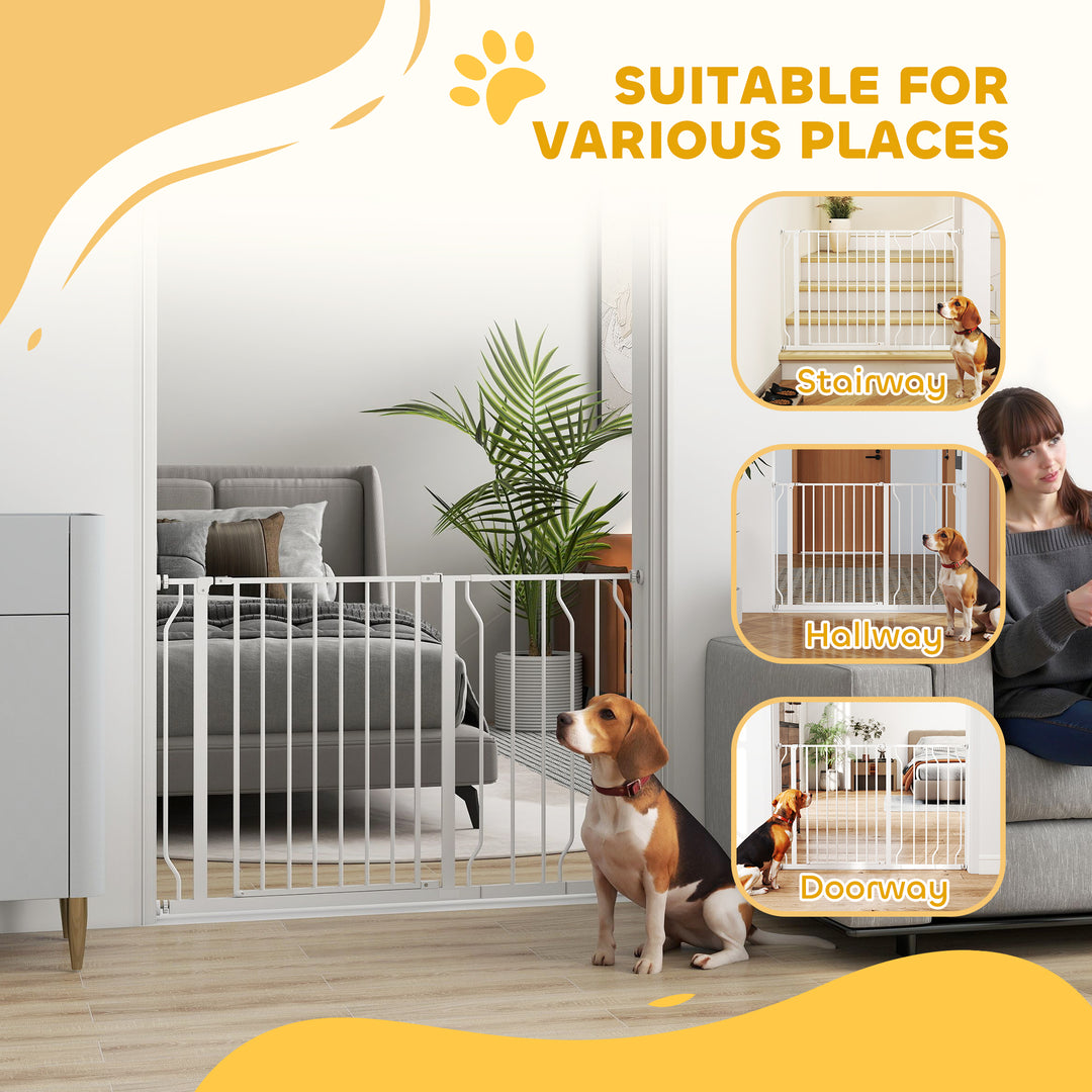 Wide Dog Safety Gate, with Door Pressure, for Doorways, Hallways, Staircases - White
