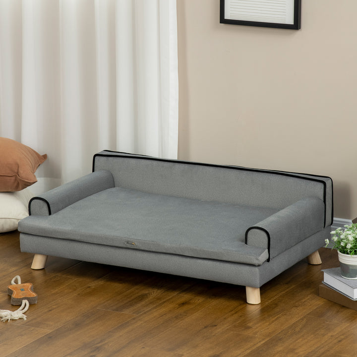 Dog Sofa, with Wooden Legs, Water-Resistant Fabric, for Medium & Large Dogs - Grey