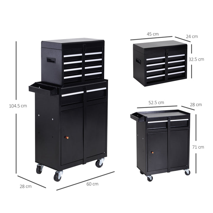 MCL Tool Chest 2 in 1 Metal Tool Cabinet Storage Box with 5 Drawers Pegboard Wheels 60x28x104.5cm Black
