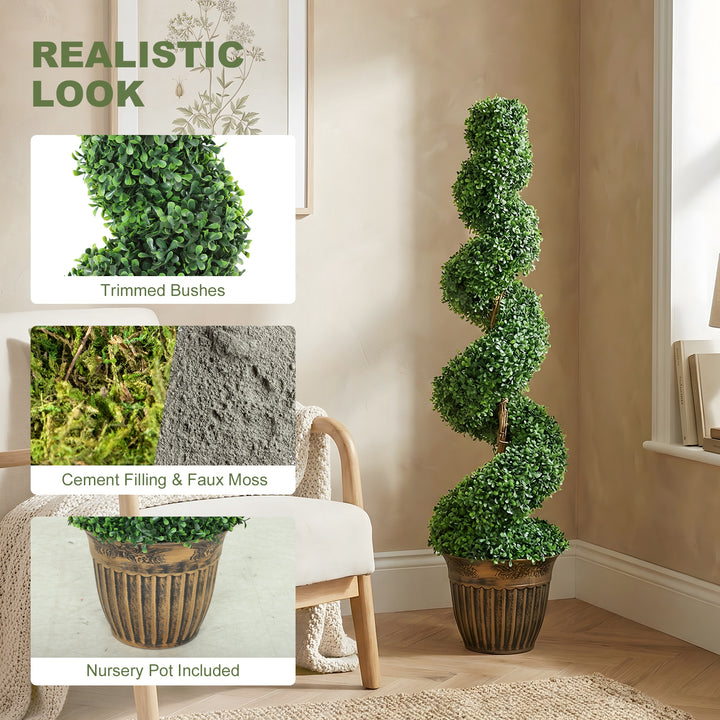 Set of 2 Artificial Plants, Topiary Spiral Boxwood Trees with Pot, for