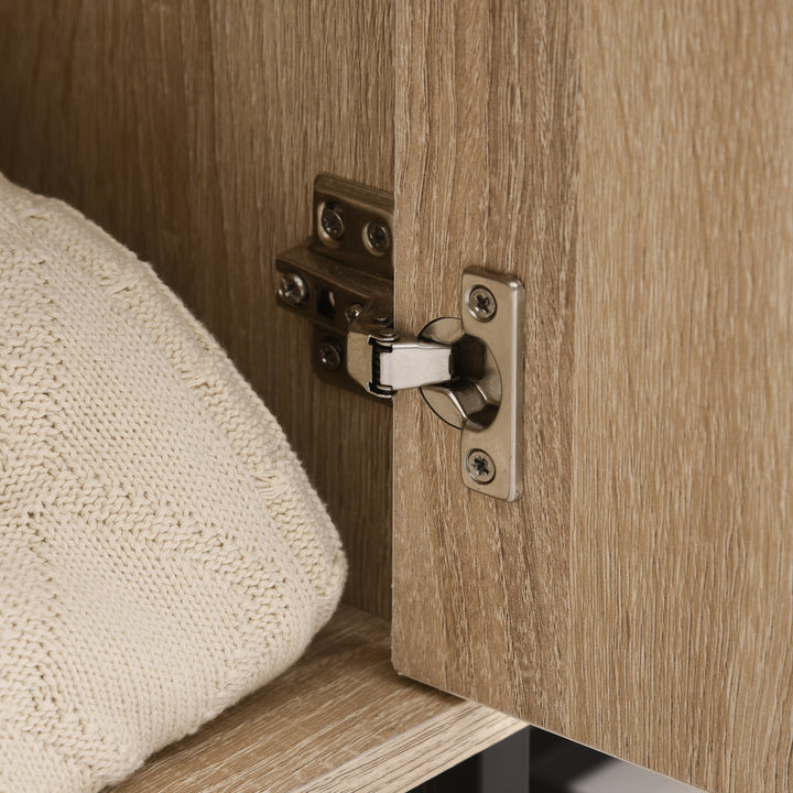 MDF 2-Tier Storage Cabinet Steel Frame Handles Tabletop Unique Home Style Organiser, 80H x 80L x 29.5Wcm-Oak