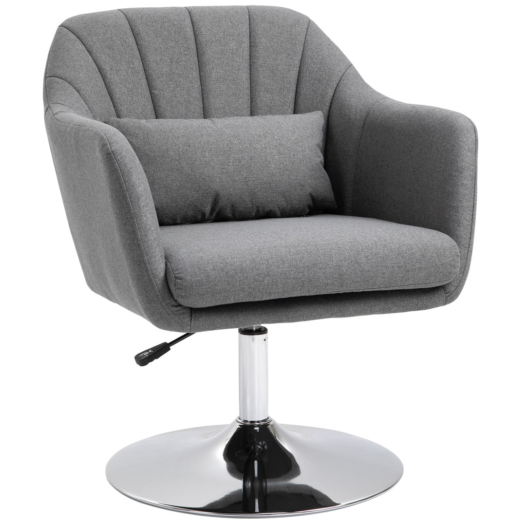 Swivel Linen Fabric Accent Chair for Living Room Contemporary Vanity Armchair with Adjustable Height Thick Cushion Lumbar Support Armrest for Bedroom Office Dark Grey