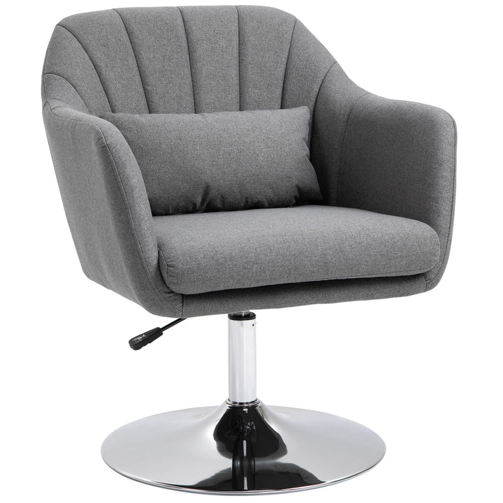 Swivel Linen Fabric Accent Chair for Living Room Contemporary Vanity Armchair with Adjustable Height Thick Cushion Lumbar Support Armrest for Bedroom Office Dark Grey