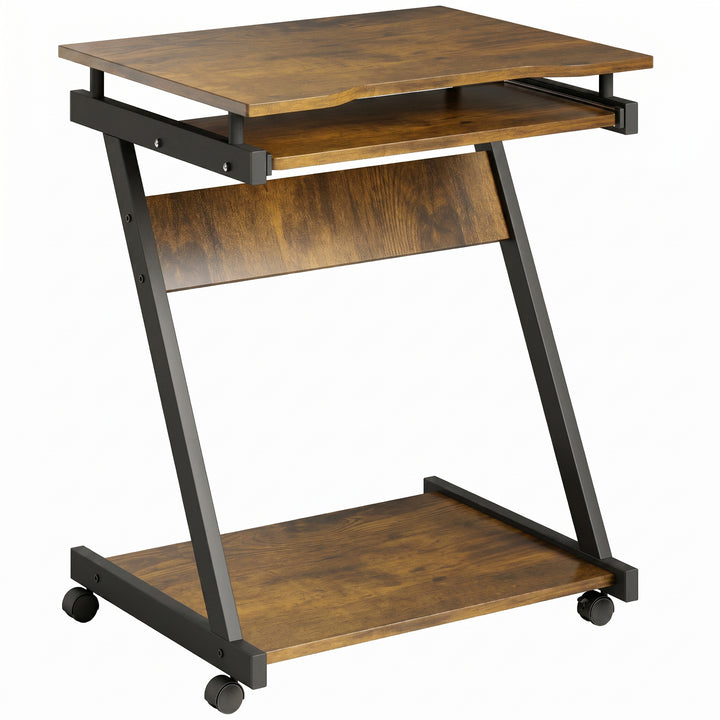 Movable Computer Desk with 4 Moving Wheels and Keyboard Tray