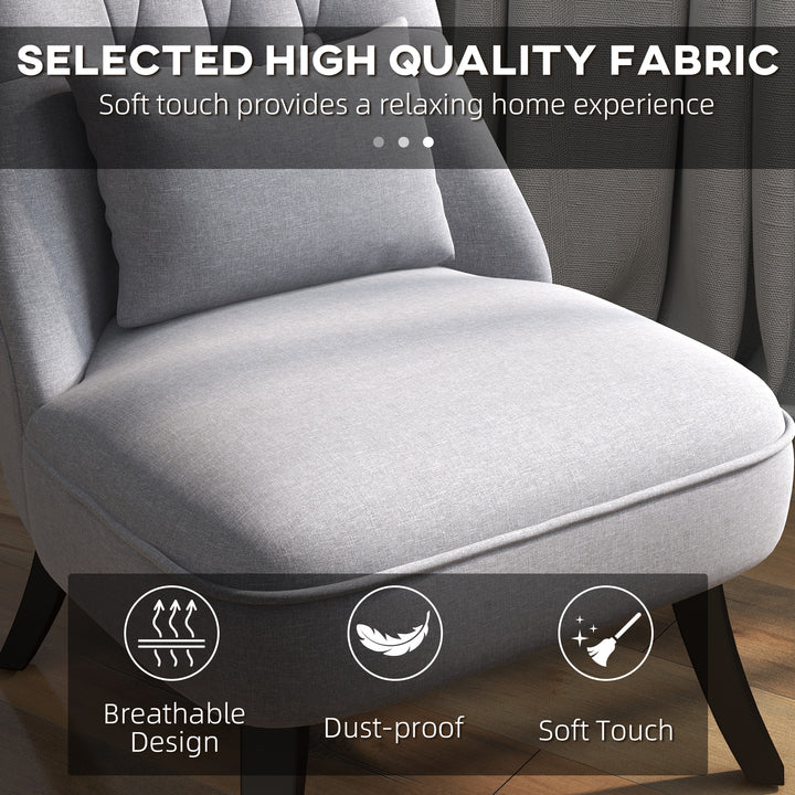 Fabric Single Sofa, Tub Chair, Upholstered Bedroom Chair with Pillow, Solid Wood Leg for Home, Living Room, Dining Room, Set of 2, Grey