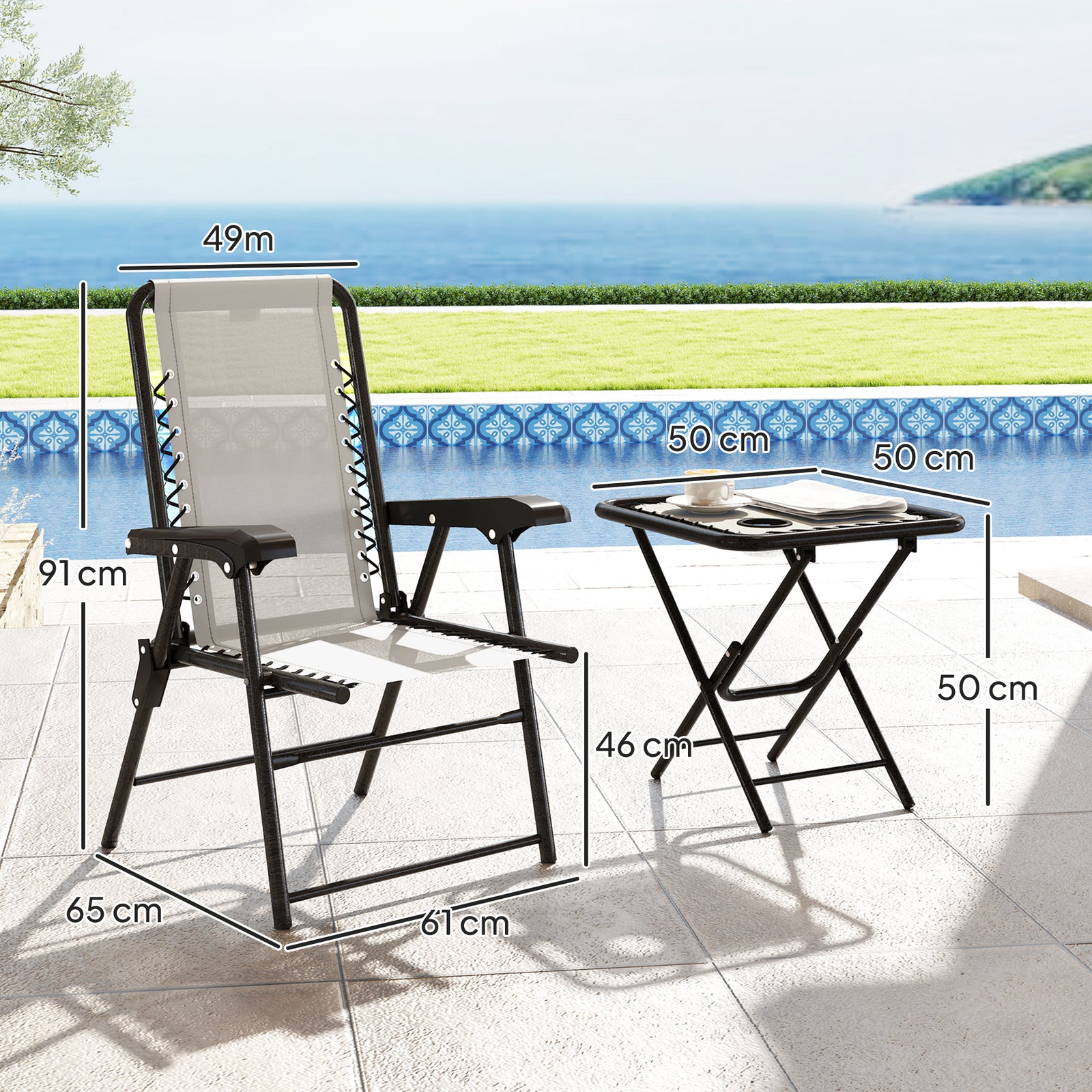 Three-Piece Garden Table and Chair Set - Cream White