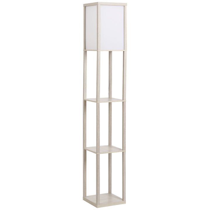 MCL 3-Tier Floor Lamp, Floor Light with Storage Shelf, Reading Standing Lamp with Acrylic Shade for Living Room, Bedroom, Kitchen, Dining Room, Office, Dorm, 160cm, Oak