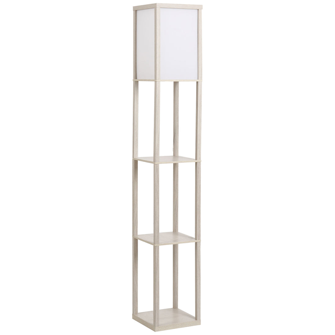 3-Tier Floor Lamp, Floor Light with Storage Shelf, Reading Standing Lamp with Acrylic Shade for Living Room, Bedroom, Kitchen, Dining Room, Office, Dorm, 160cm, Oak