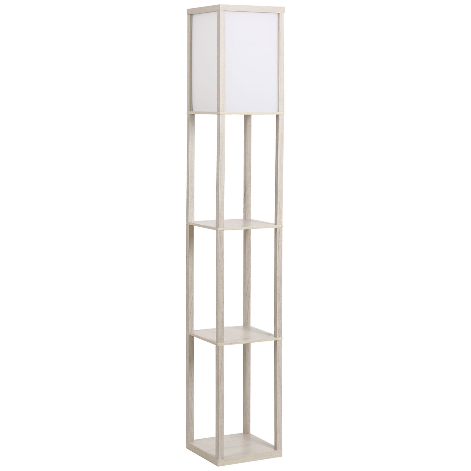3-Tier Floor Lamp, Floor Light with Storage Shelf, Reading Standing Lamp with Acrylic Shade for Living Room, Bedroom, Kitchen, Dining Room, Office, Dorm, 160cm, Oak