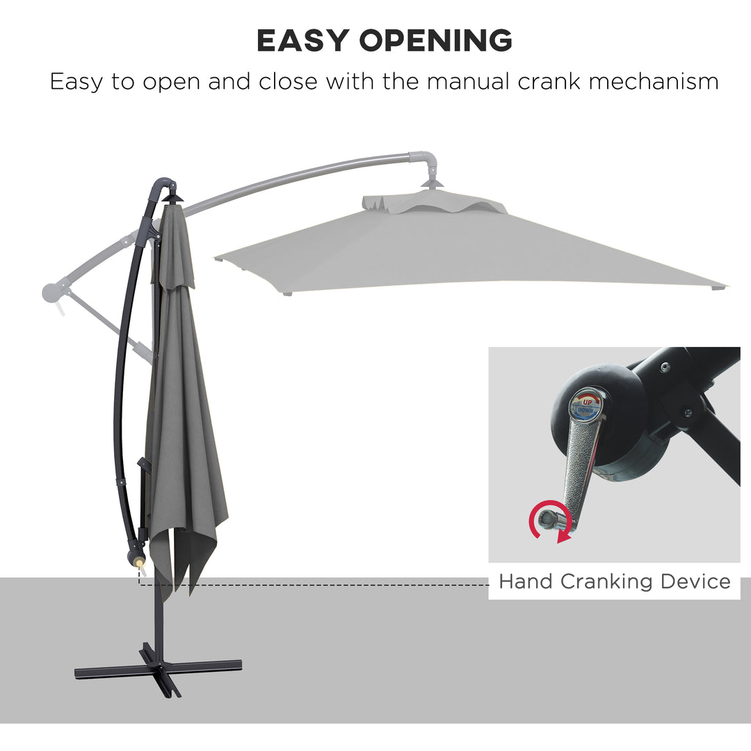 3(m) Cantilever Overhanging Parasol, with Cross Base - Grey
