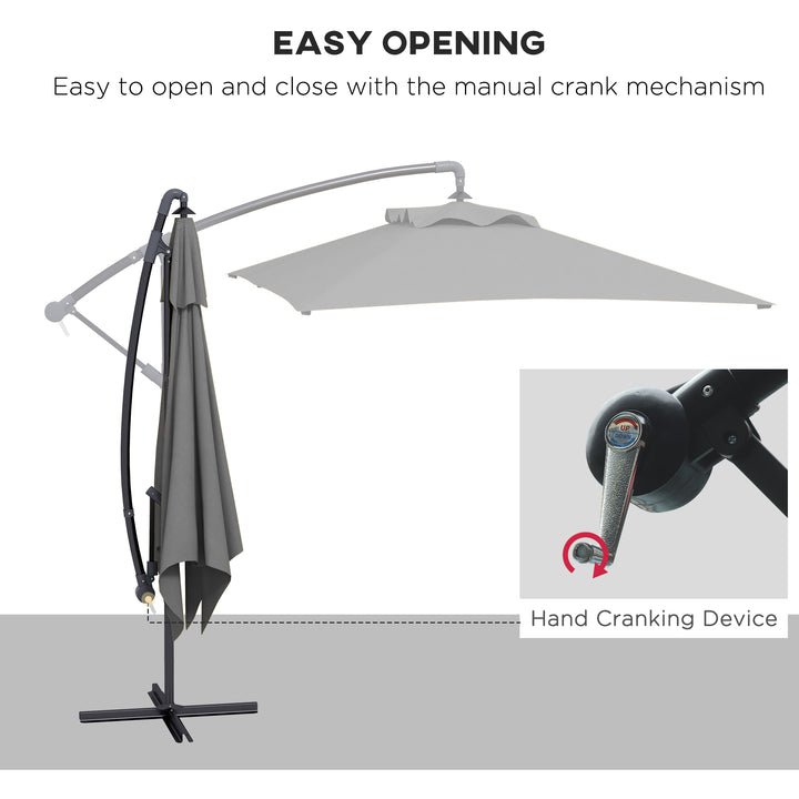 3(m) Cantilever Overhanging Parasol, with Cross Base - Grey