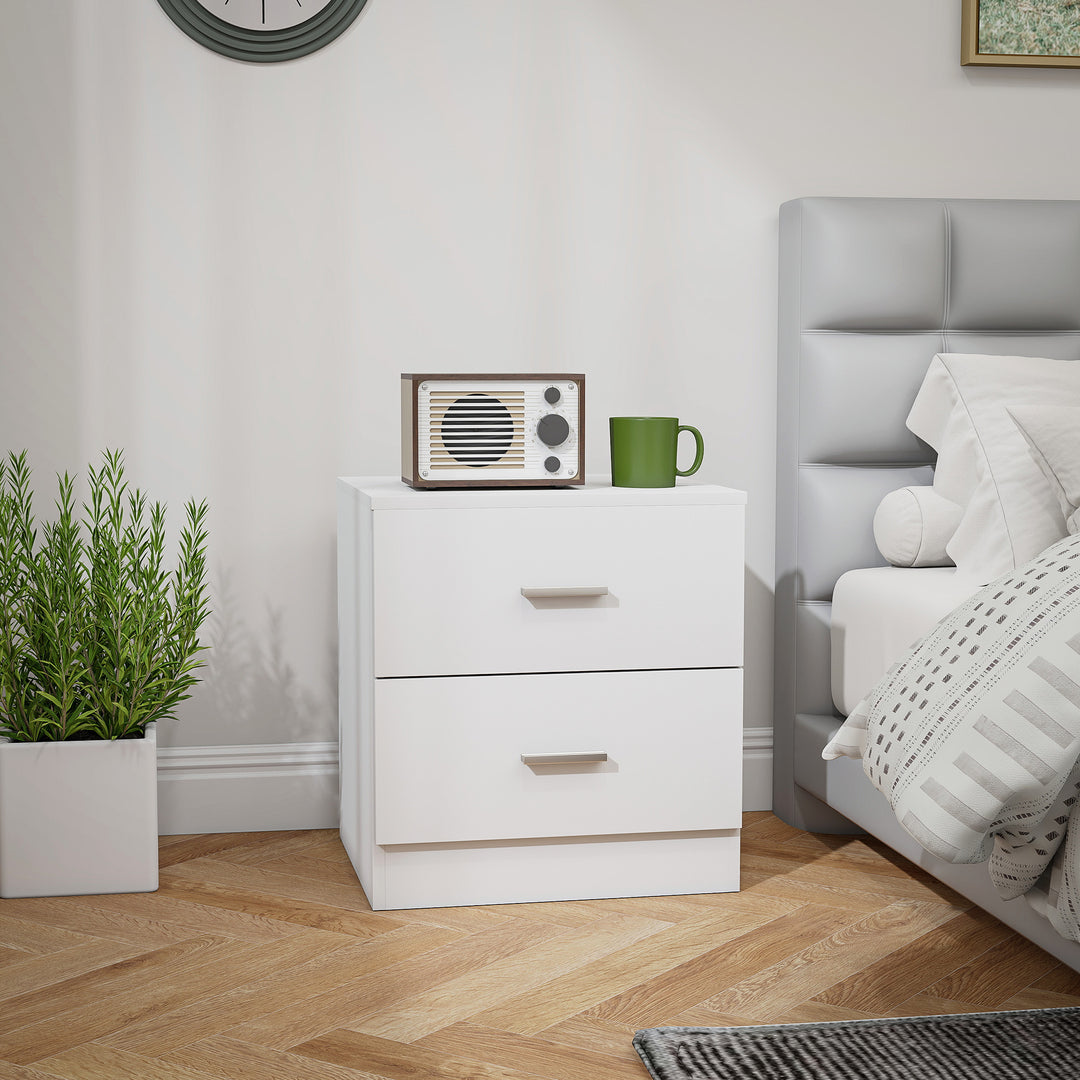 MCL Modern Bedside Table, Beside Cabinet with 2 Drawers, for Bedroom, Living Room, White