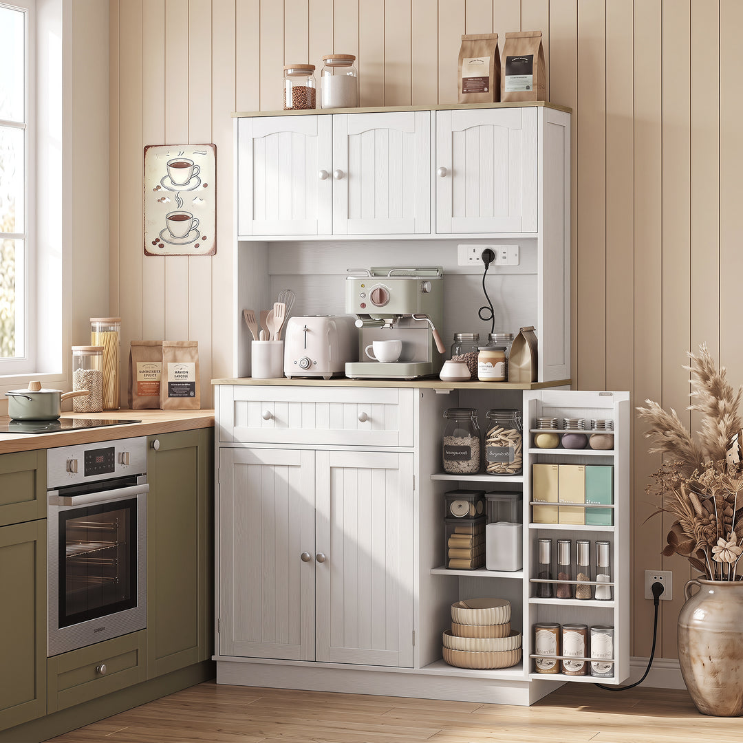 173 cm Tall Kitchen Cupboard with Charging Station, Pantry Storage Cab
