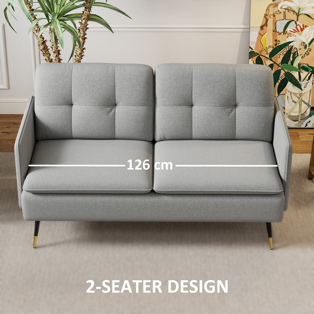 Modern Two Seater Sofa, Button Tufted Loveseat with Cushions and Steel Legs for Living Room, Guest Room, Grey