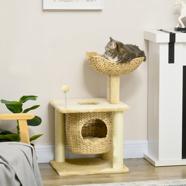 PawHut Cat Tree, Indoor Activity Centre, with Scratching Posts, Cat House, Bed, Toy Ball, Beige | Aosom UK