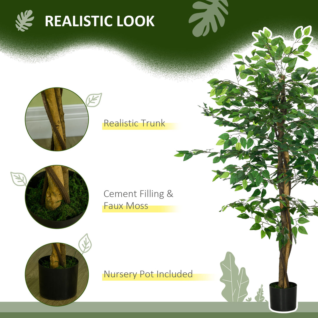 Artificial Ficus Tree, with Weighted Plant Pot - Green
