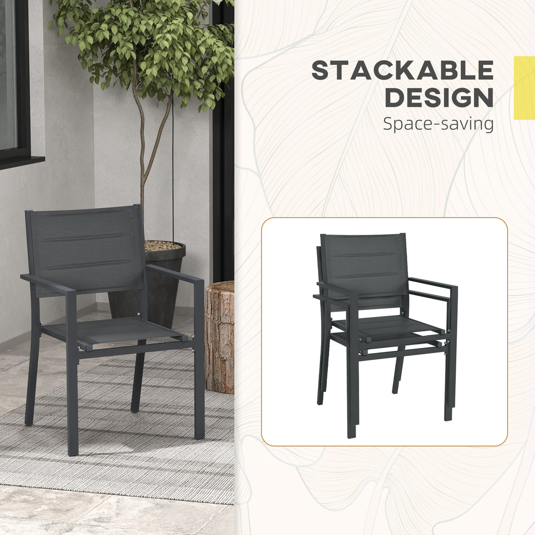 Set of Two Aluminium Stacking Garden Chairs - Dark Grey