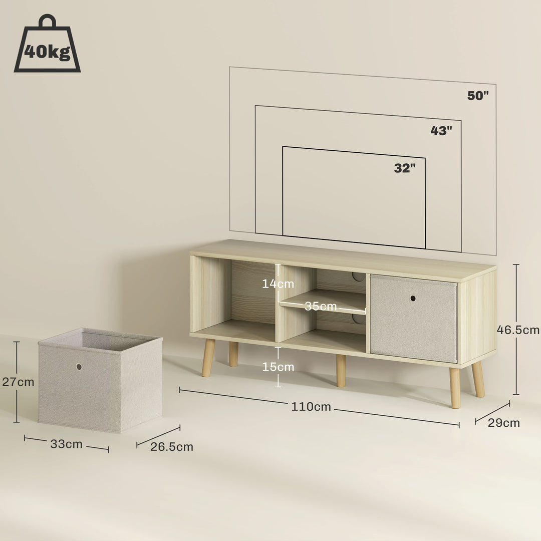TV Cabinet Stand Unit for TVs up to 50'' with Foldable Drawers, Entertainment Centre for Living Room Natural