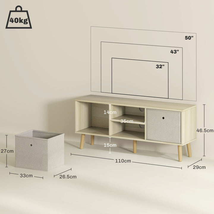 TV Cabinet Stand Unit for TVs up to 50'' with Foldable Drawers, Entertainment Centre for Living Room Natural