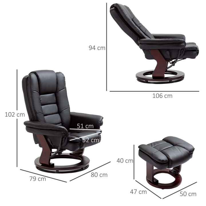 Manual Recliner and Footrest Set HOMCOM PU Leather Leisure Lounge Chair Armchair with Swivel Wood Base, Black | Aosom UK