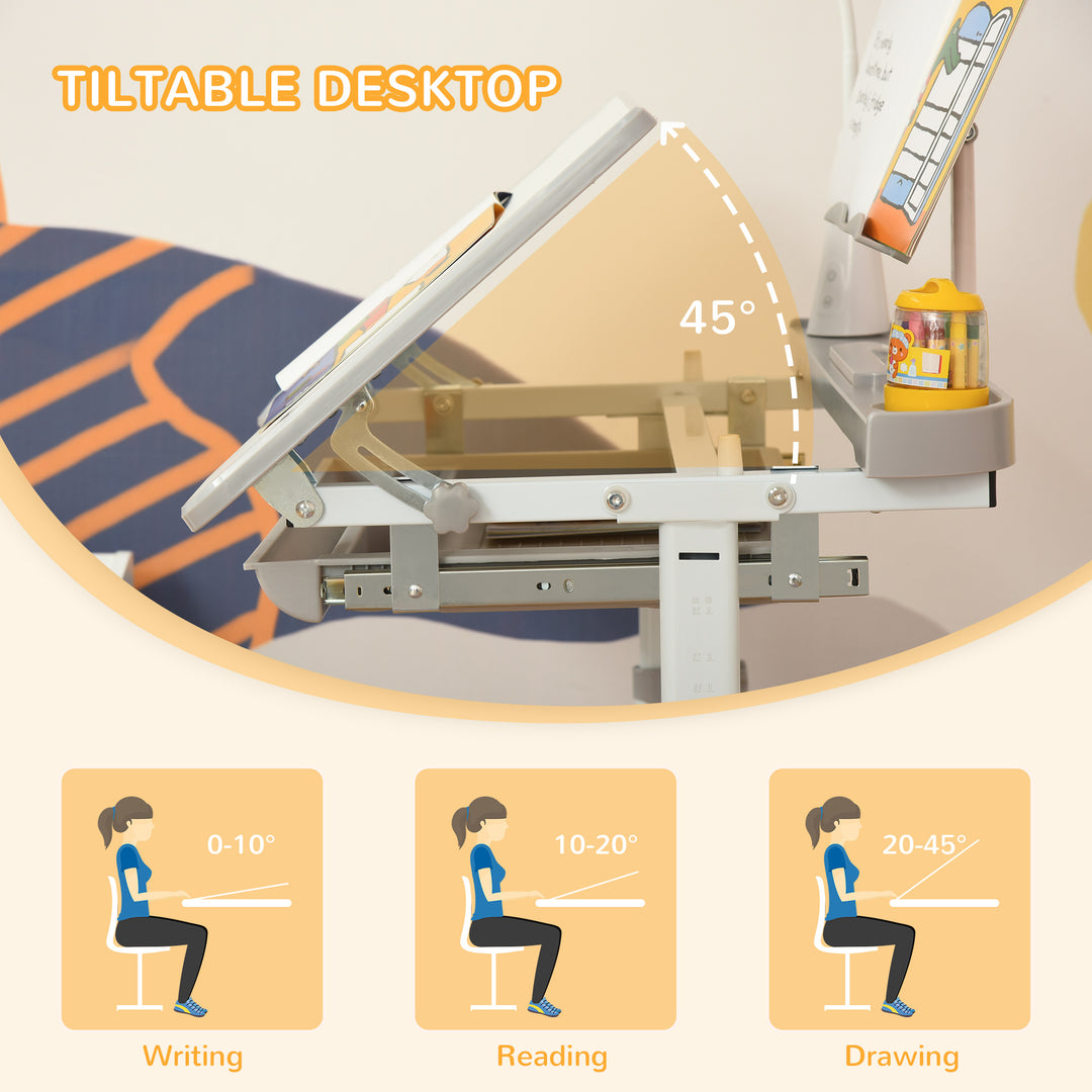 MCL Kids Study Desk and Chair Set w/ Adjustable Height, Storage, Drawer, Grey