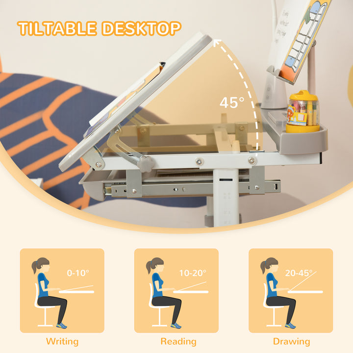 MCL Kids Study Desk and Chair Set w/ Adjustable Height, Storage, Drawer, Grey