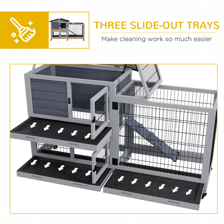 PawHut Portable Rabbit Cage, Rabbit Hutch with Run, Wheels, 3 Slide