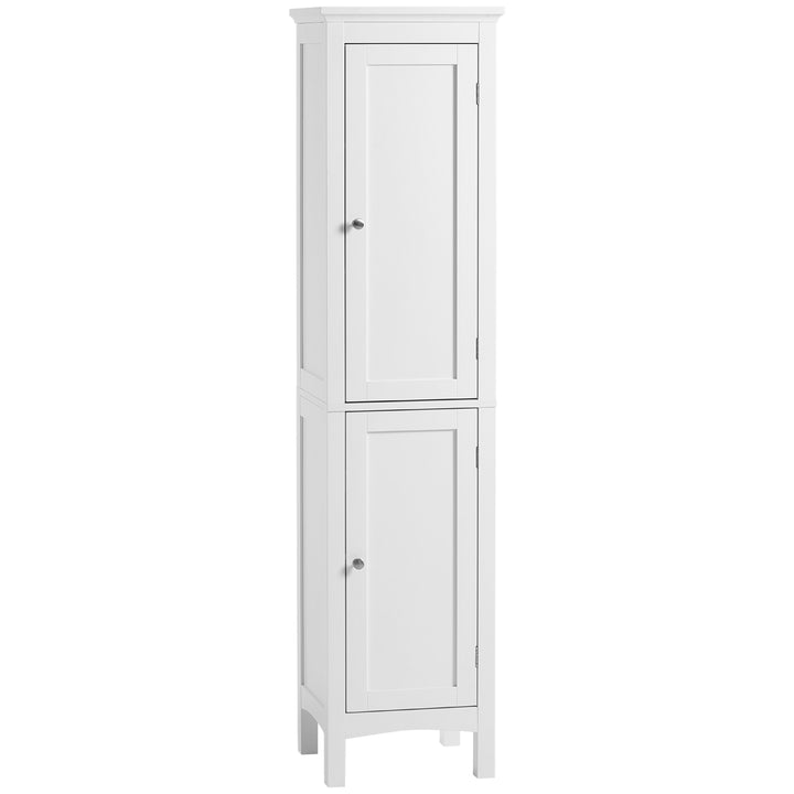 Tall Bathroom Storage Unit, Slim Bathroom Cabinet with Adjustable Shelves and Double Door, White