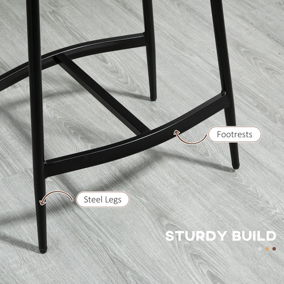 Breakfast Bar Stools Set of 2, Microfibre Upholstered Barstools, Industrial Bar Chairs with Curved Seat and Steel Frame for Dining Room, Kitchen, Brown