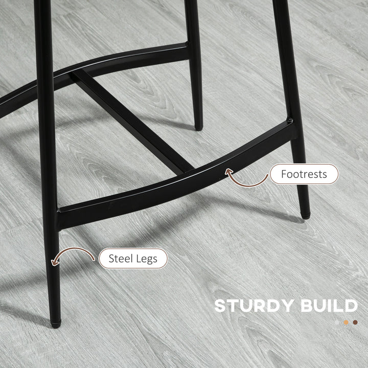 Breakfast Bar Stools Set of 2, Microfibre Upholstered Barstools, Industrial Bar Chairs with Curved Seat and Steel Frame for Dining Room, Kitchen, Brown