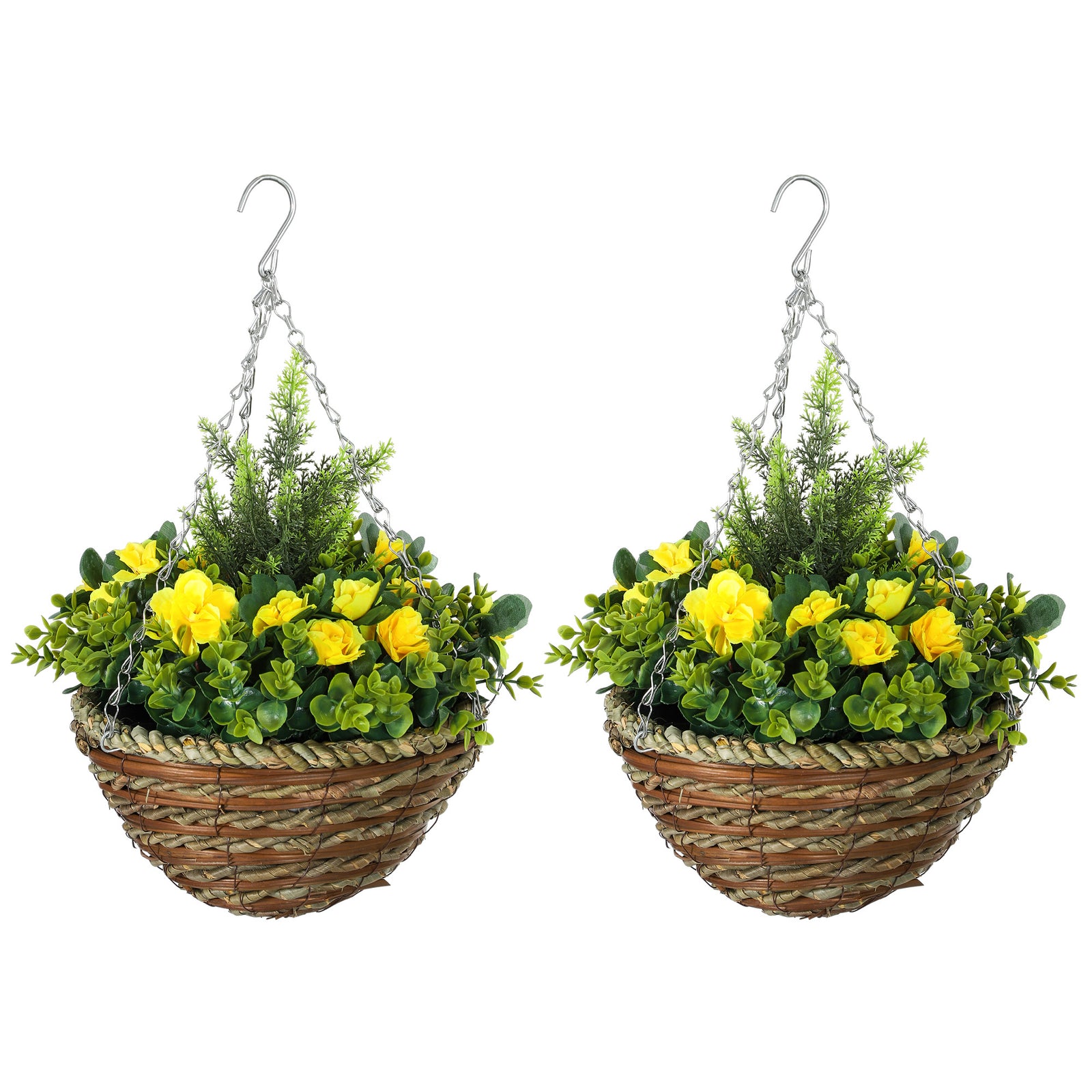 Set of Two Hanging Lisianthus Flower Pots - Yellow/Green