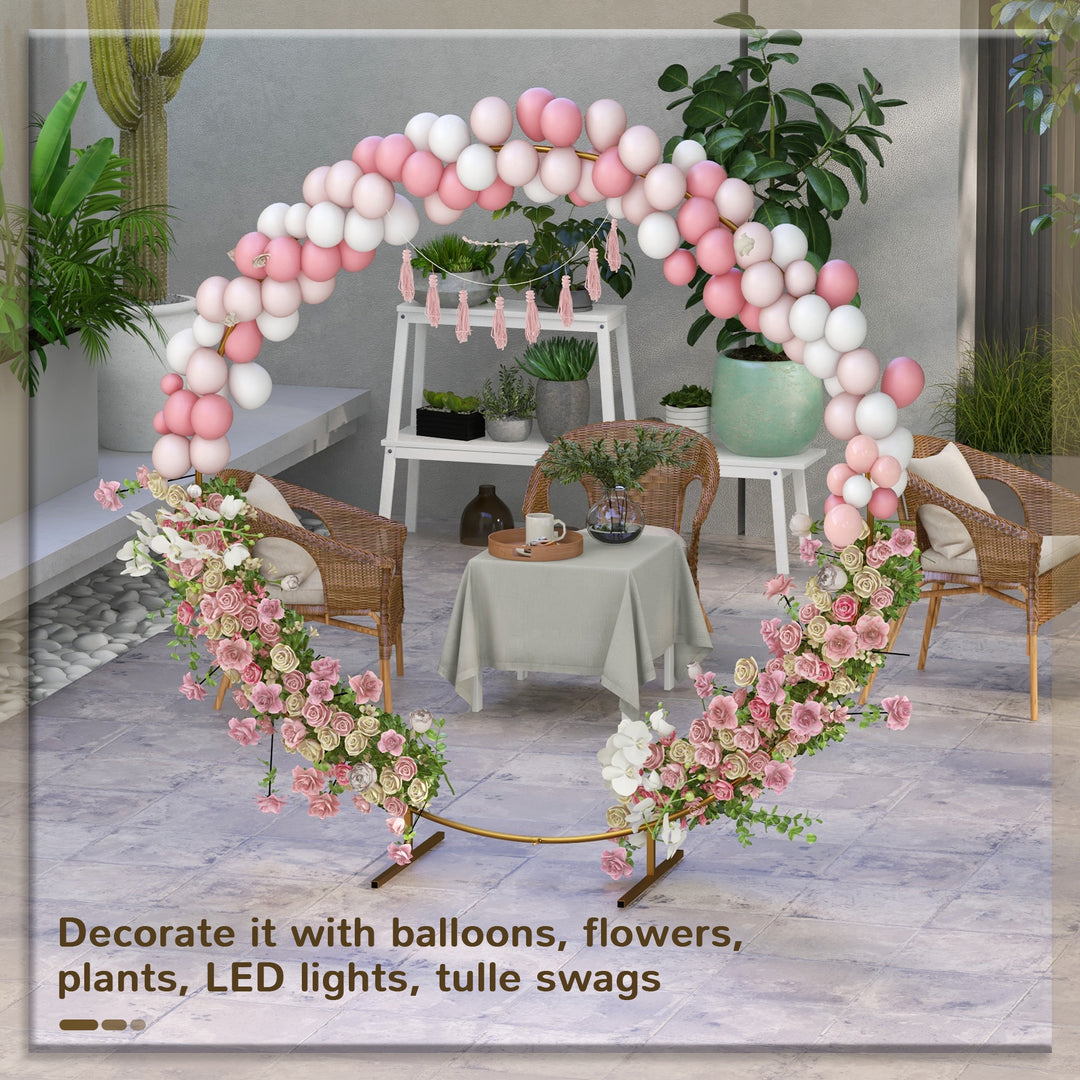 222cm Gold Tone Backdrop Stand, Round Metal Wedding Arch for Birthday 