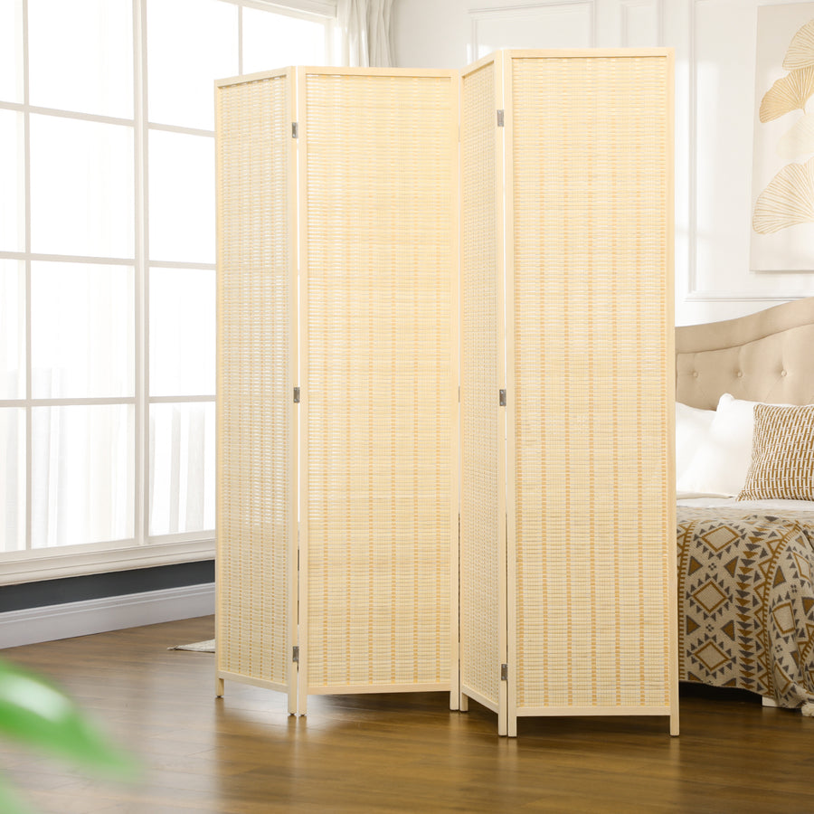 4 Panel Folding Room Divider Screen, Wall Panel Privacy Furniture, Freestanding Paravent Partition Separator for Living Room, Bedroom and Office, 180 x 180cm, Natural