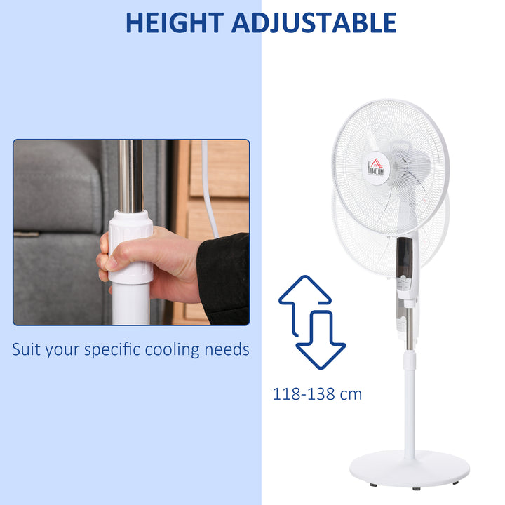 16'' Pedestal Stand Fan, 3 Speed 3 Mode, 85° Oscillation, LED Panel, 3M Remote Controller, Height Adjustable for Living Room, Bedroom, Garage, Office, Black and White