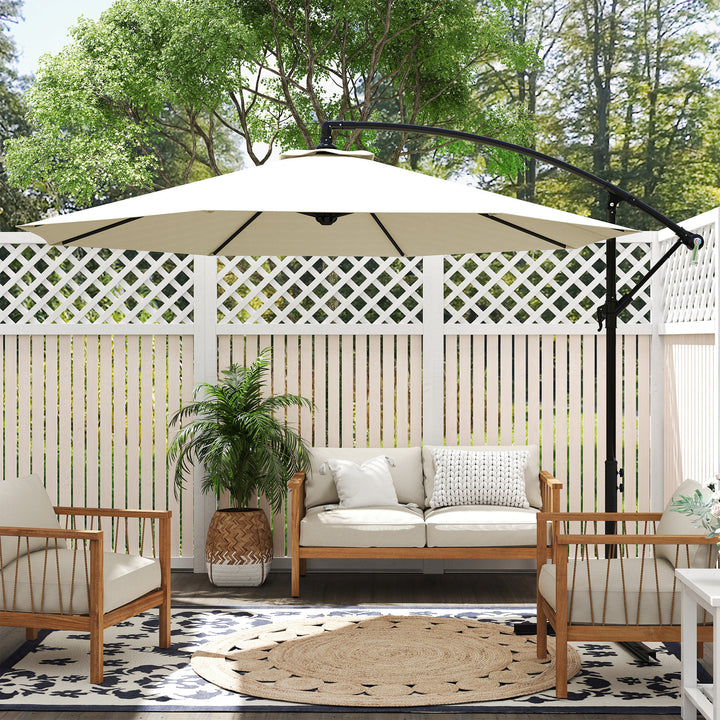 MCL 3 m Parasol Garden Sun Umbrella Banana Hanging Rattan Set Umbrella Cantilever - Cream white